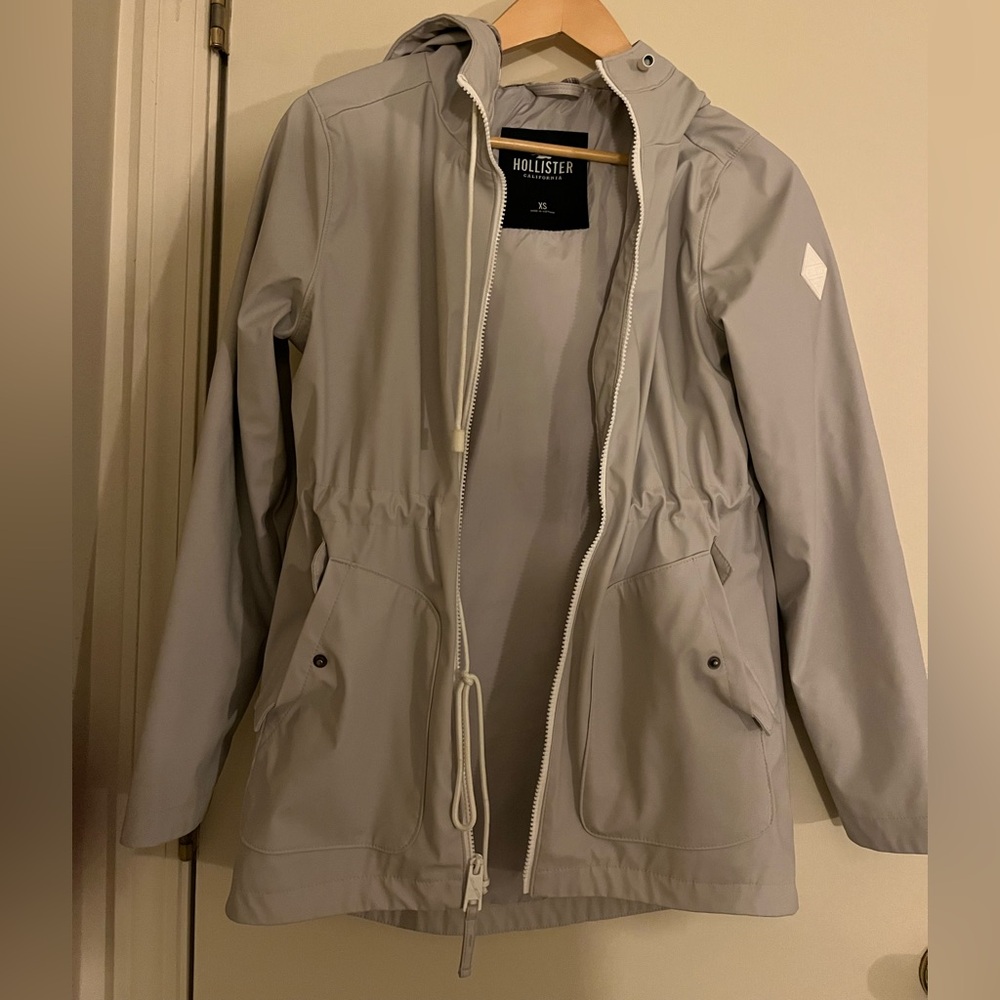 Hollister Women's Light Gray Rain Jacket